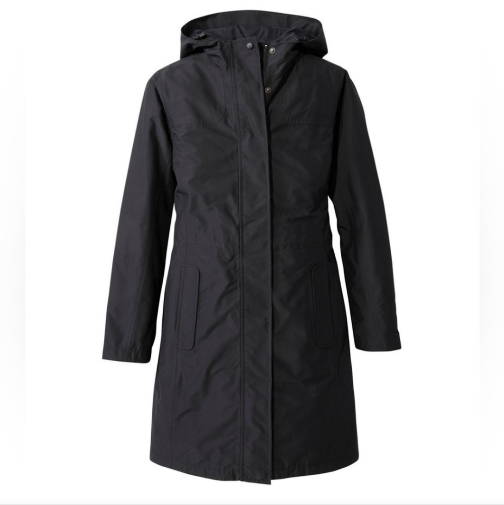 L.L. Bean H2Off PrimaLoft Lined Black Raincoat Hooded Waterproof Womens Size L